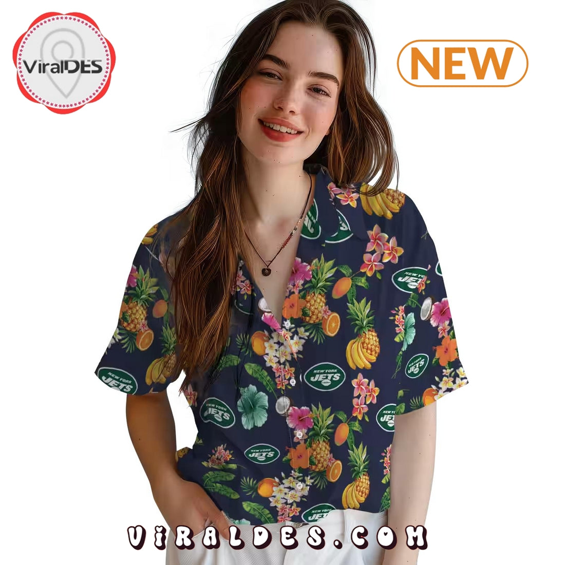 New York Jets Hibiscus And Fruit Hawaiian Shirt