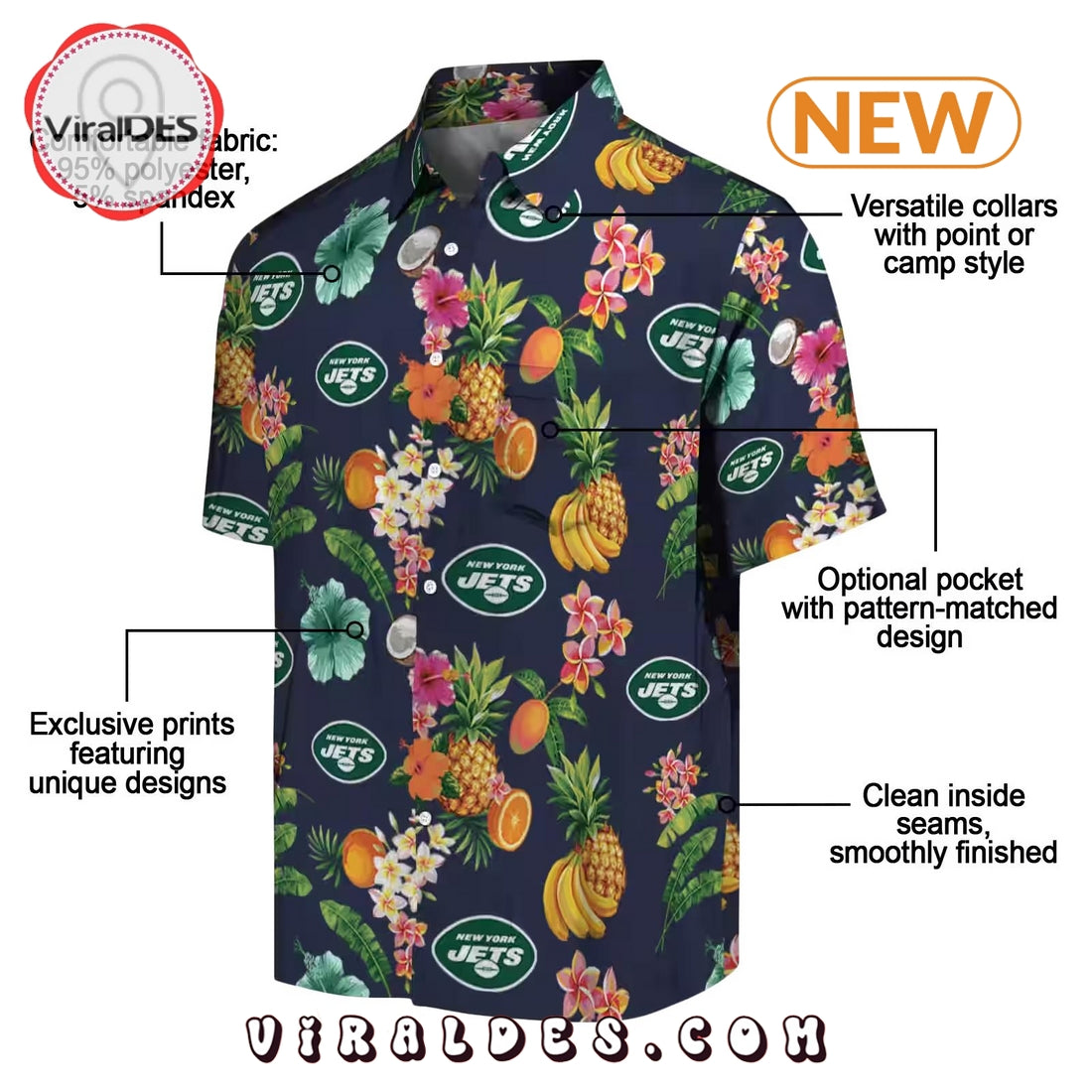 New York Jets Hibiscus And Fruit Hawaiian Shirt