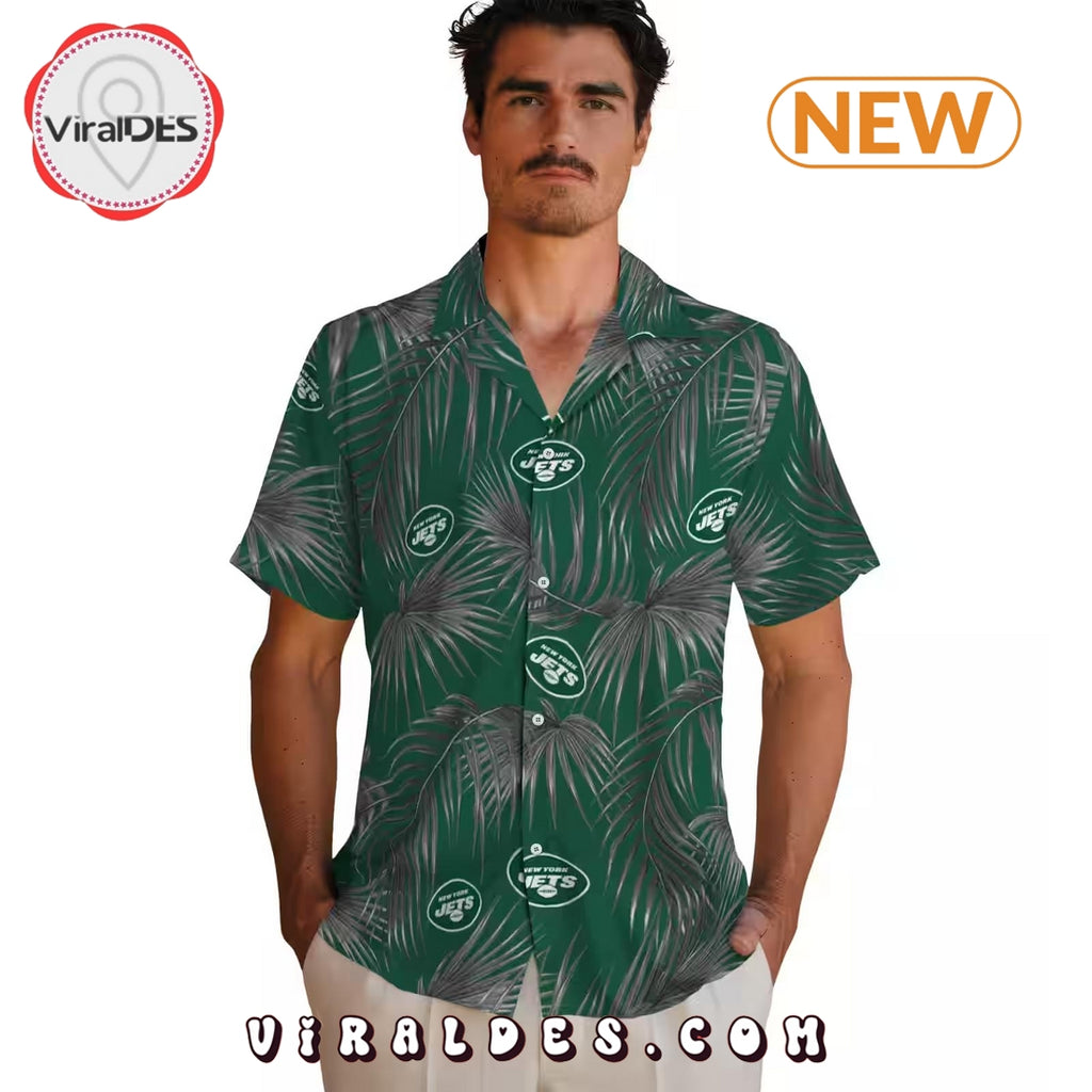 New York Jets Leafy Palms Green Hawaiian Shirt