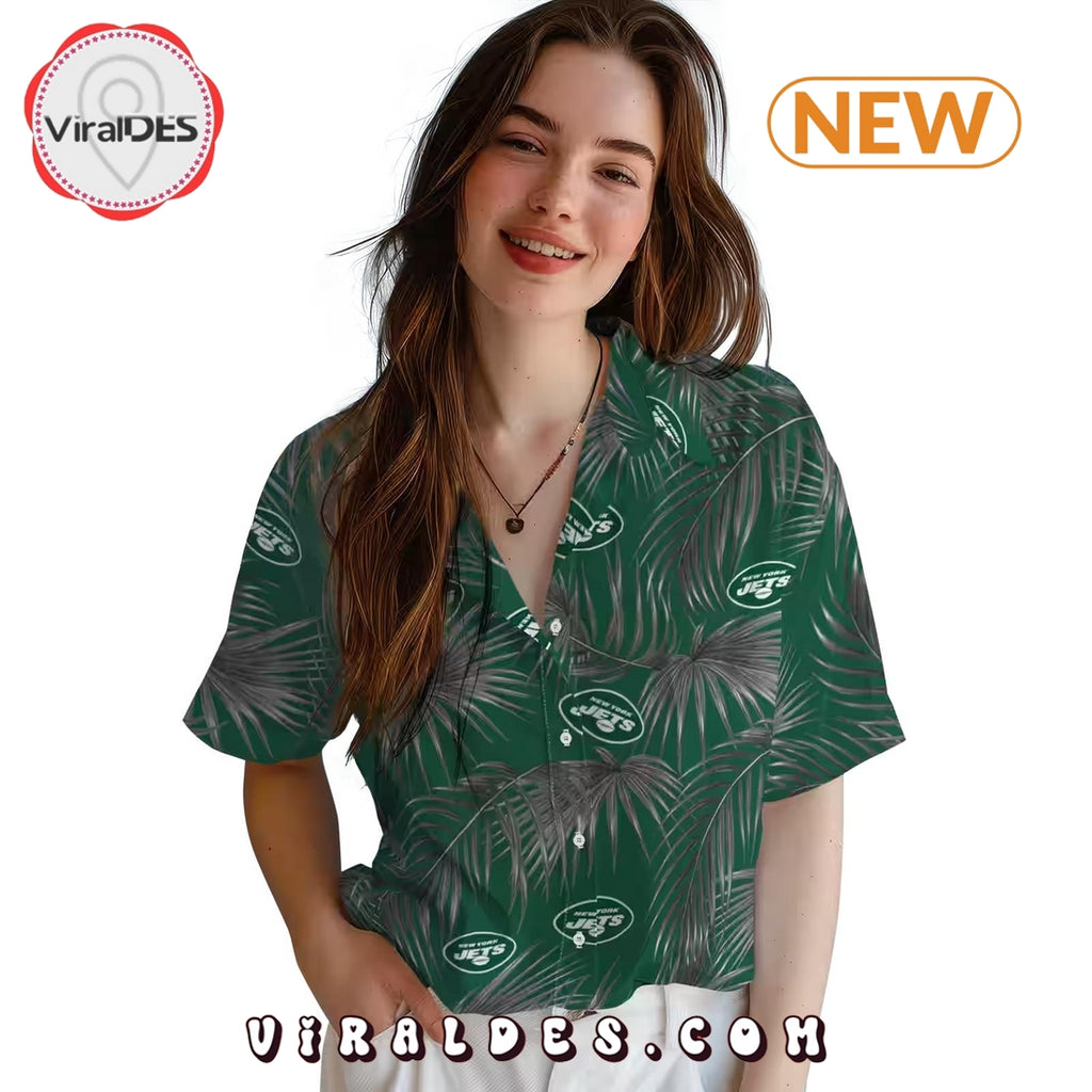 New York Jets Leafy Palms Green Hawaiian Shirt