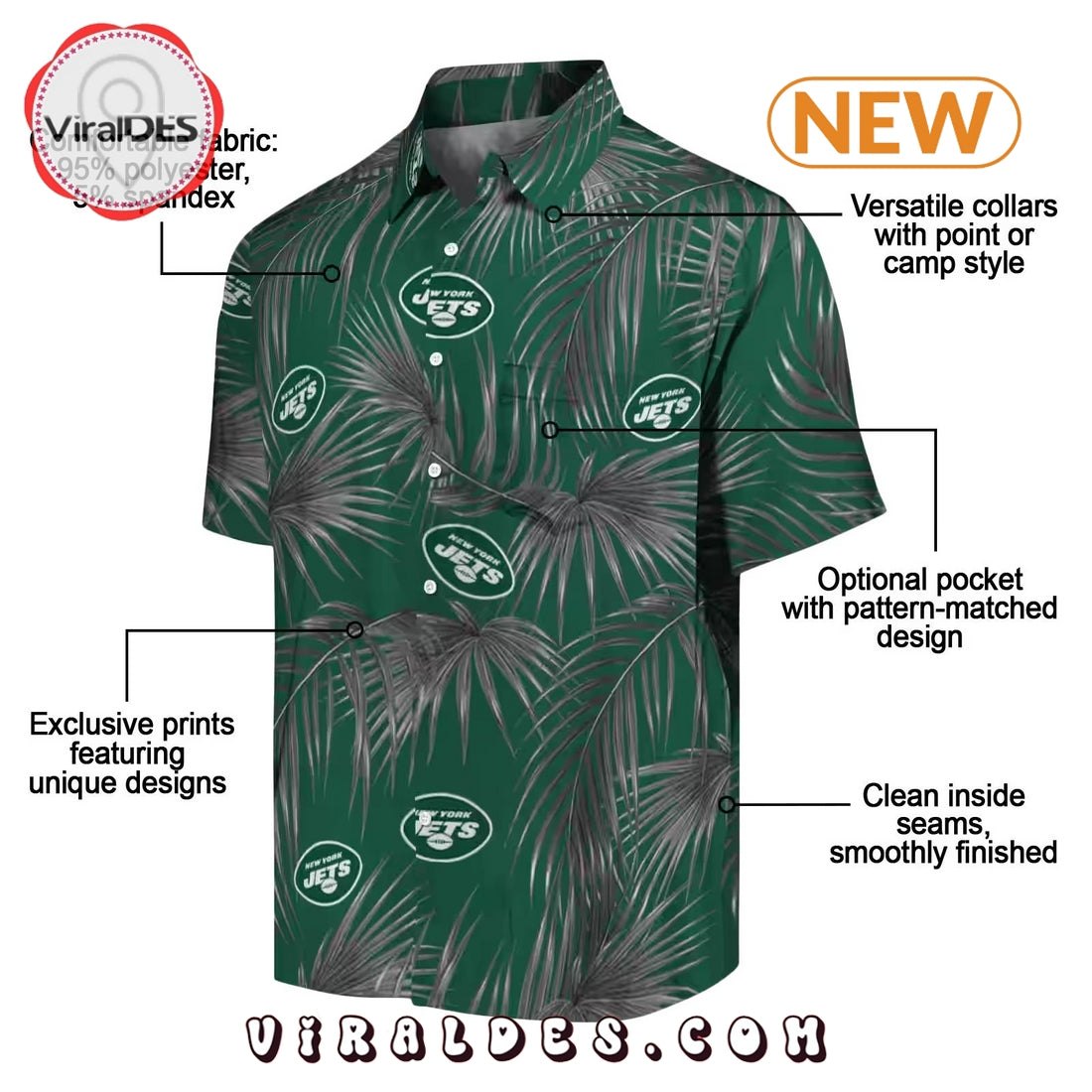 New York Jets Leafy Palms Green Hawaiian Shirt