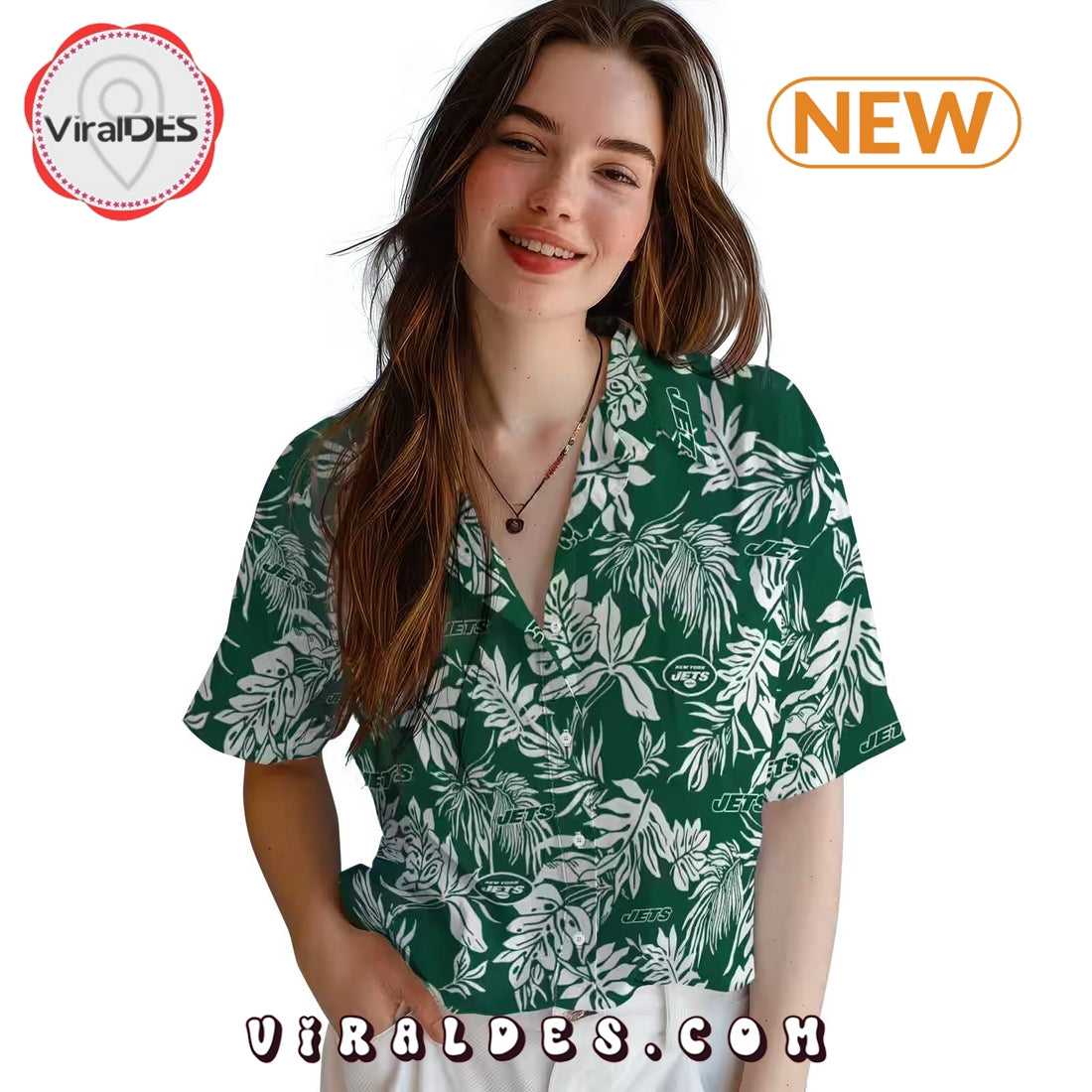 New York Jets Tropical Leaf Hawaiian Shirt