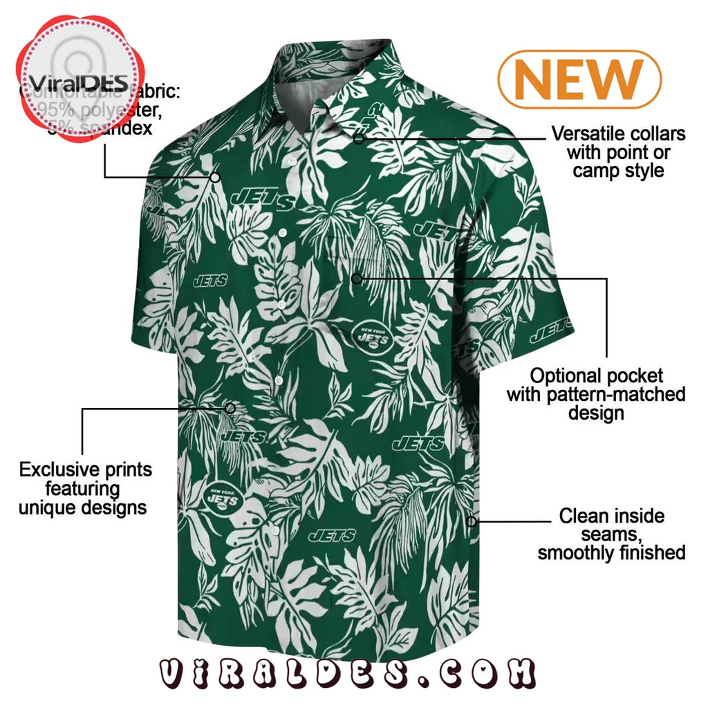New York Jets Tropical Leaf Hawaiian Shirt
