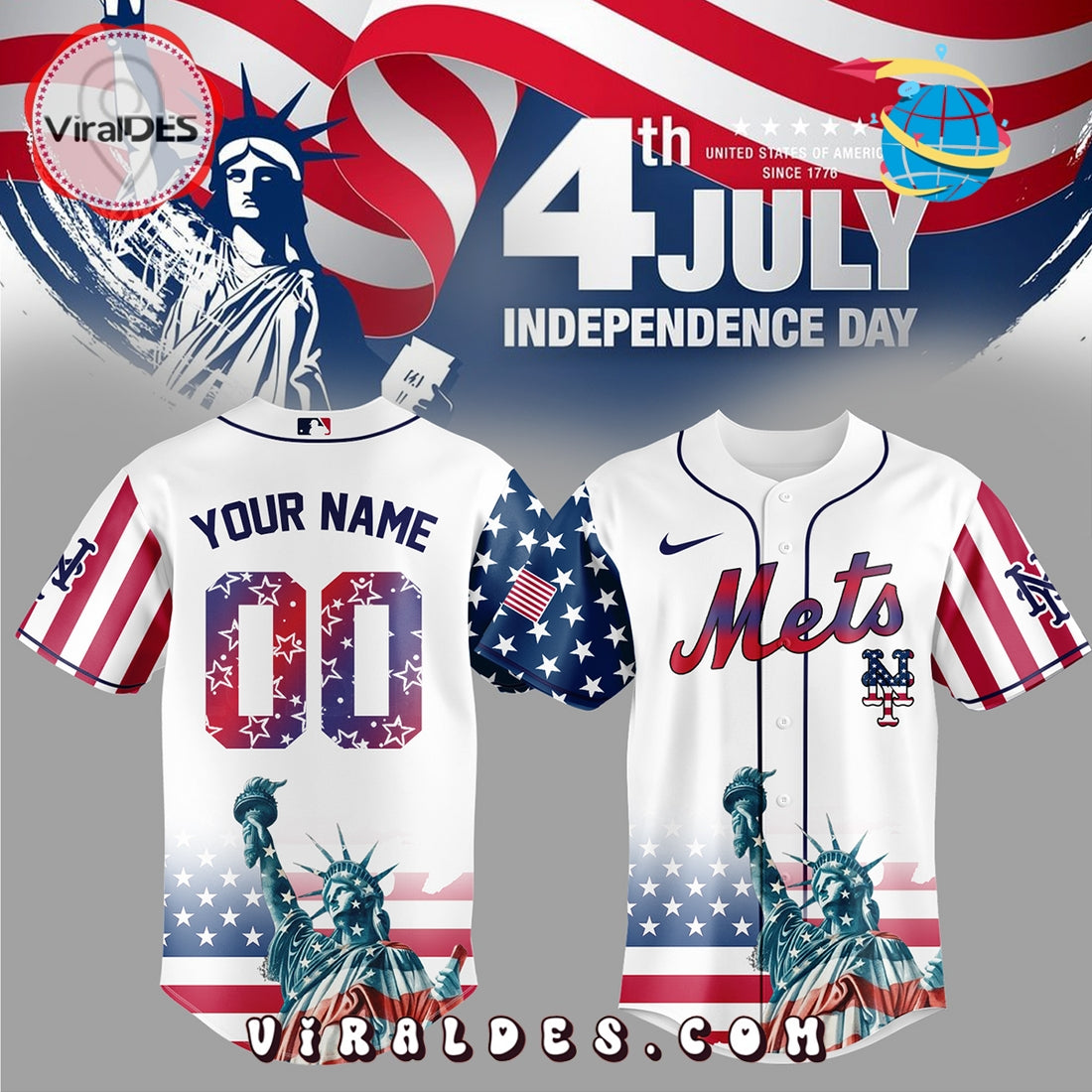 New York Mets Custom Independence Day Baseball Jersey
