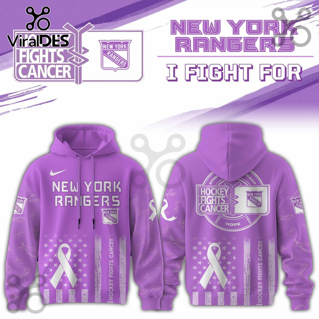 New York Rangers Hockey Fights Cancer Purple Ribbon Hoodie