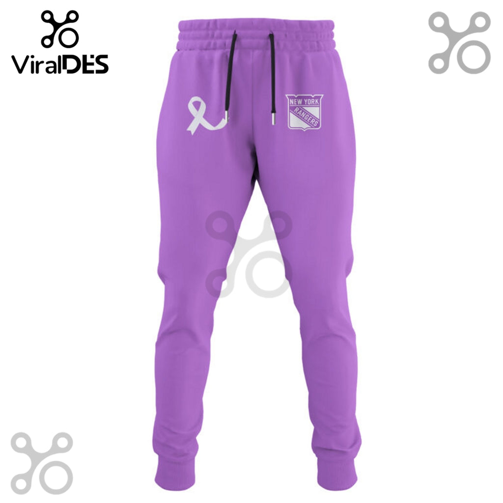 New York Rangers Hockey Fights Cancer Purple Ribbon Hoodie
