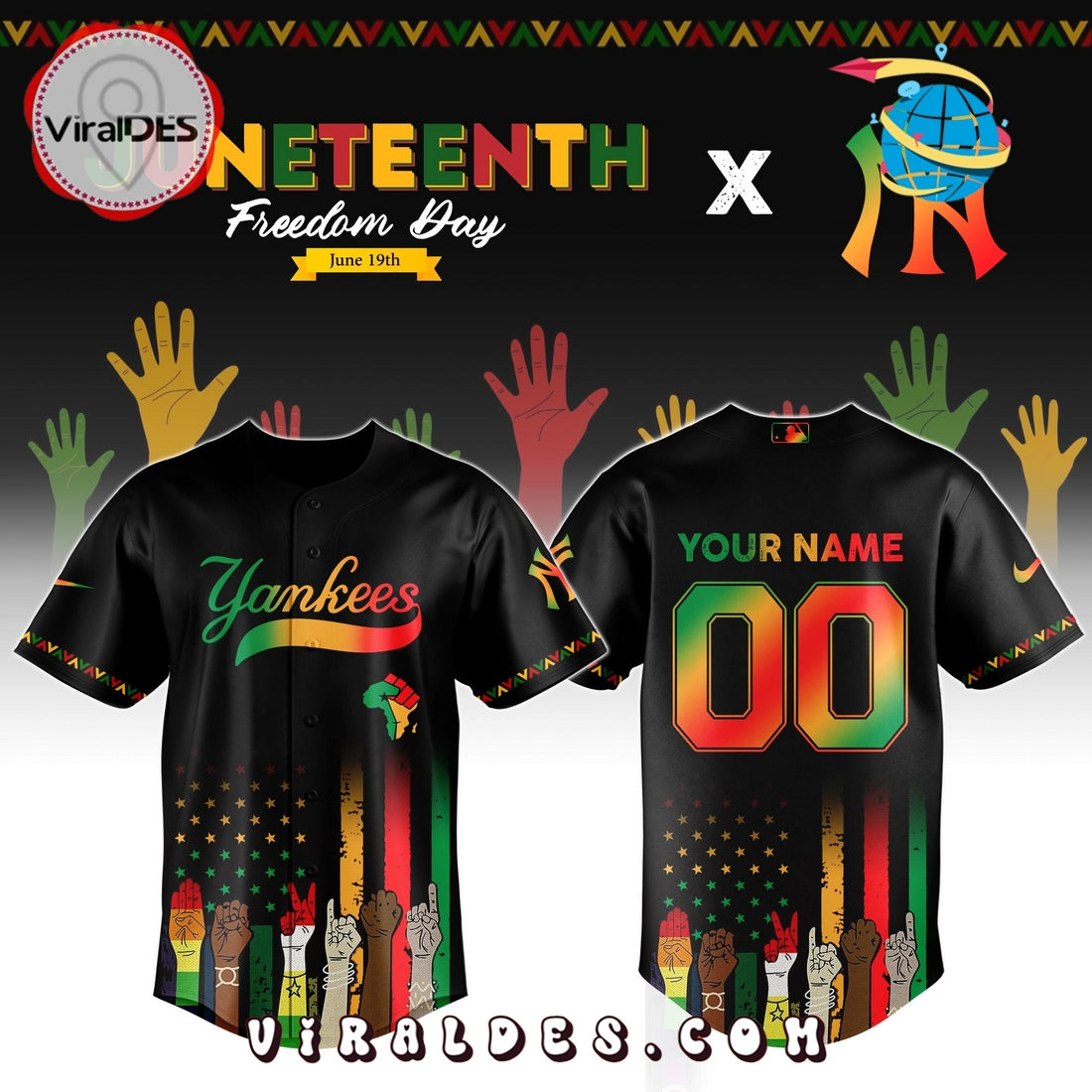 New York Yankees Custom MLB Juneteenth Baseball Jersey