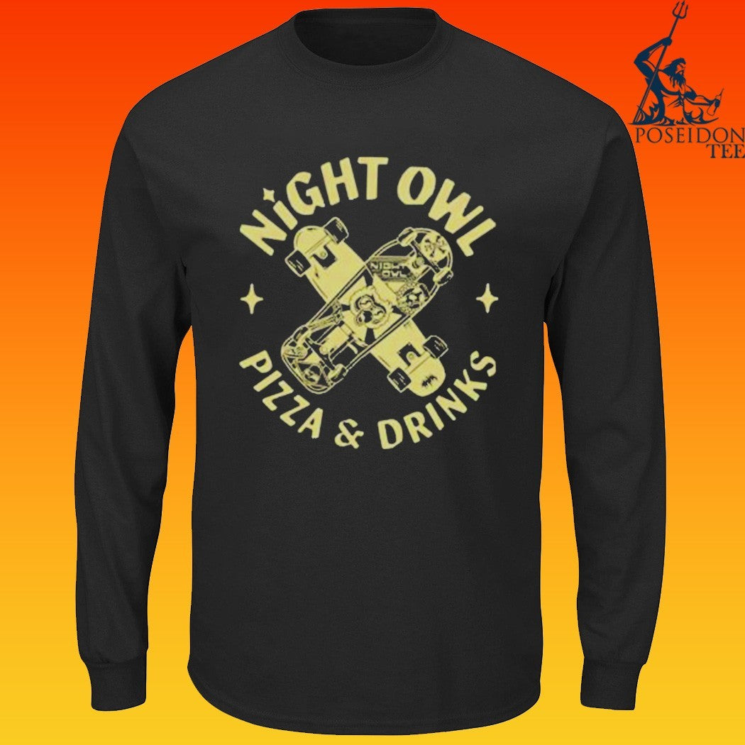 Night Owl Pizza And Drinks Sk8 T-shirt