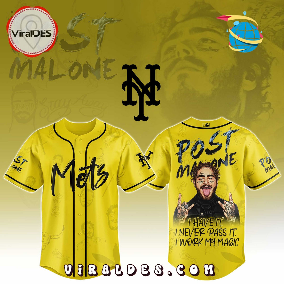 NY Mets x Post Malone Tour 2025 Baseball Jersey