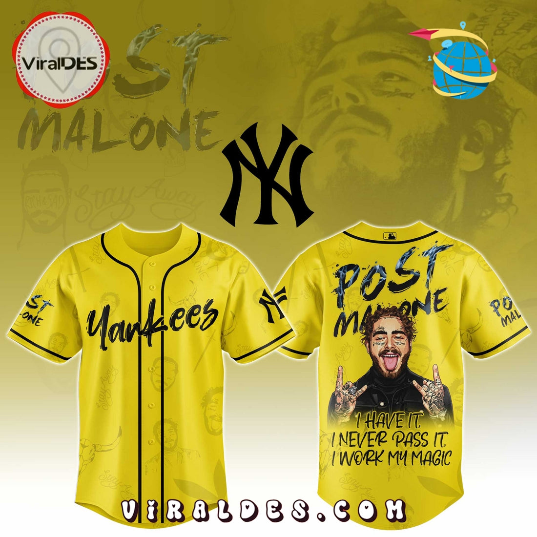 NY Yankees x Post Malone Tour 2025 Baseball Jersey