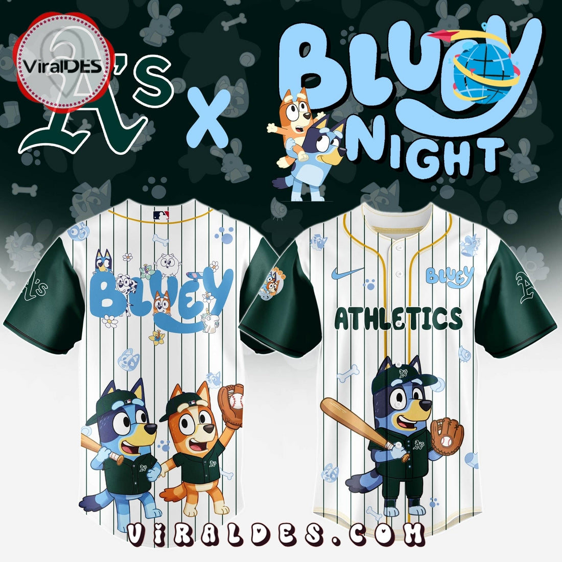 Oakland Athletics MLB Bluey And Bingo 2025 Baseball Jersey