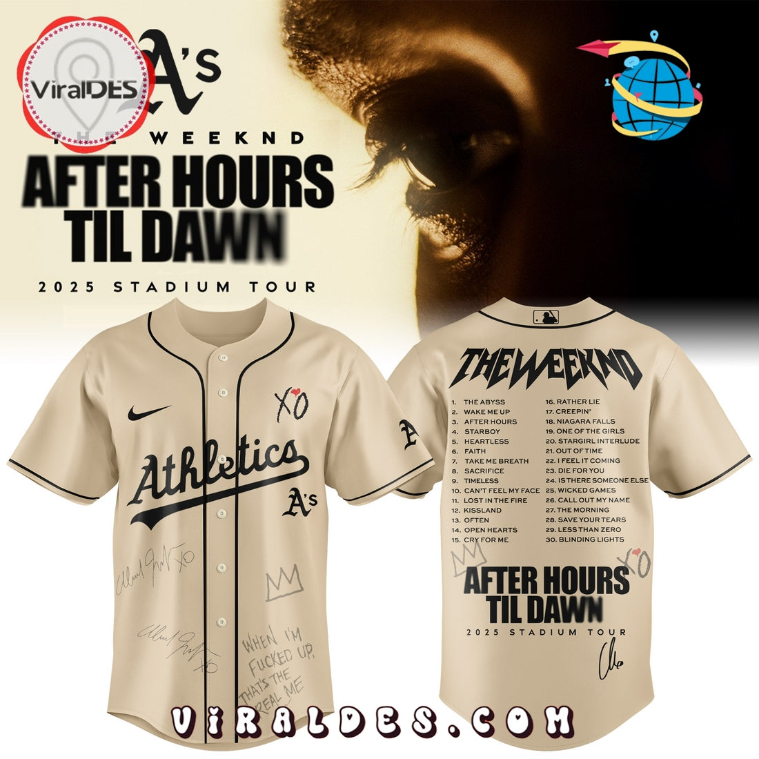 Oakland Athletics x The Weeknd After Hours Til Dawn Baseball Jersey