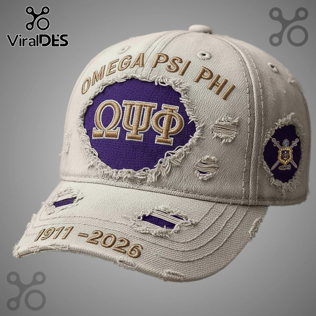 Omega Psi Phi 1911-2026 Premium Embroidered Distressed Dad Hat