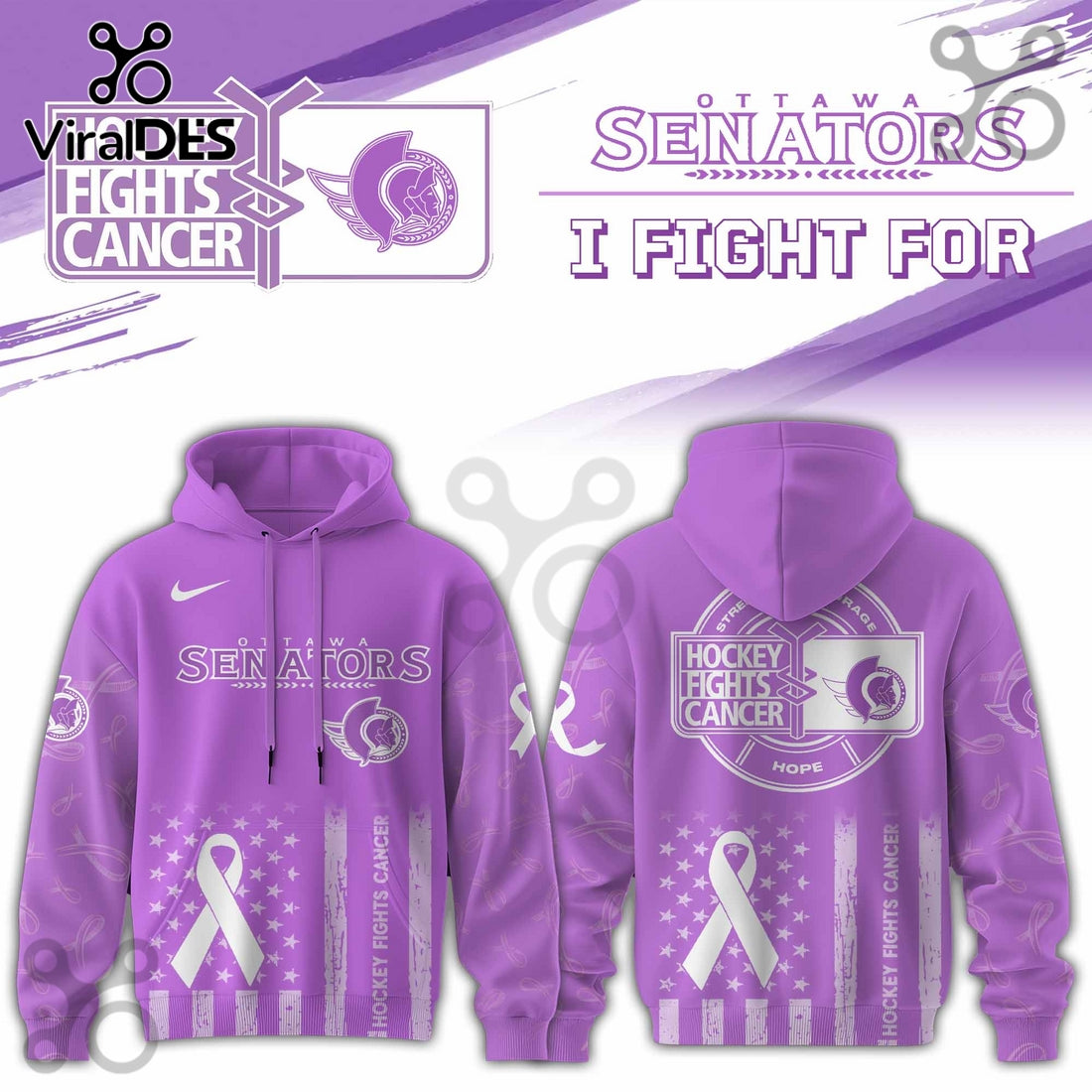 Ottawa Senators Hockey Fights Cancer Purple Ribbon Hoodie