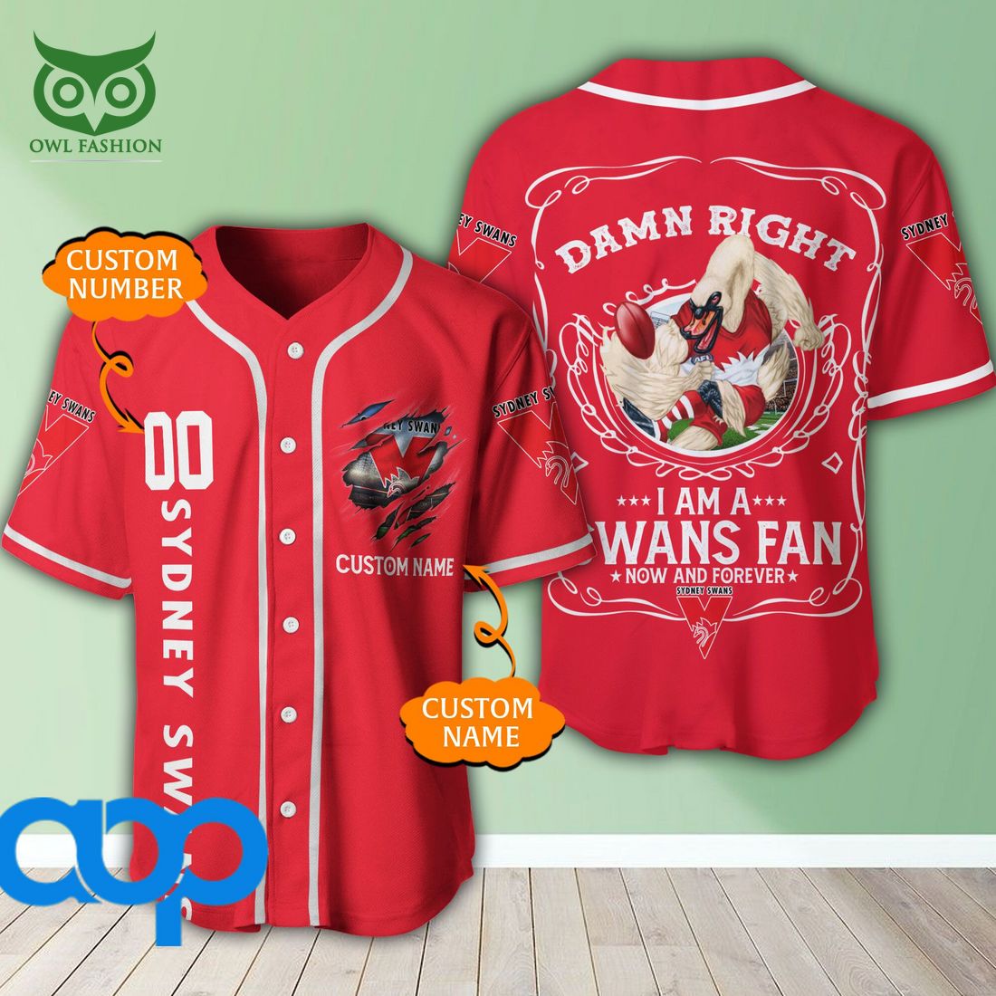 Personalized Damn Right Sydney Swans 3D Baseball Jersey AFL Mascot