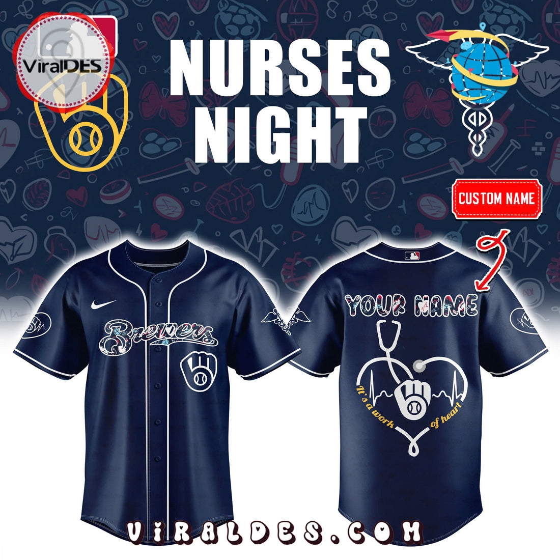 Personalized Milwaukee Brewers 2025 Nurses Night Baseball Jersey
