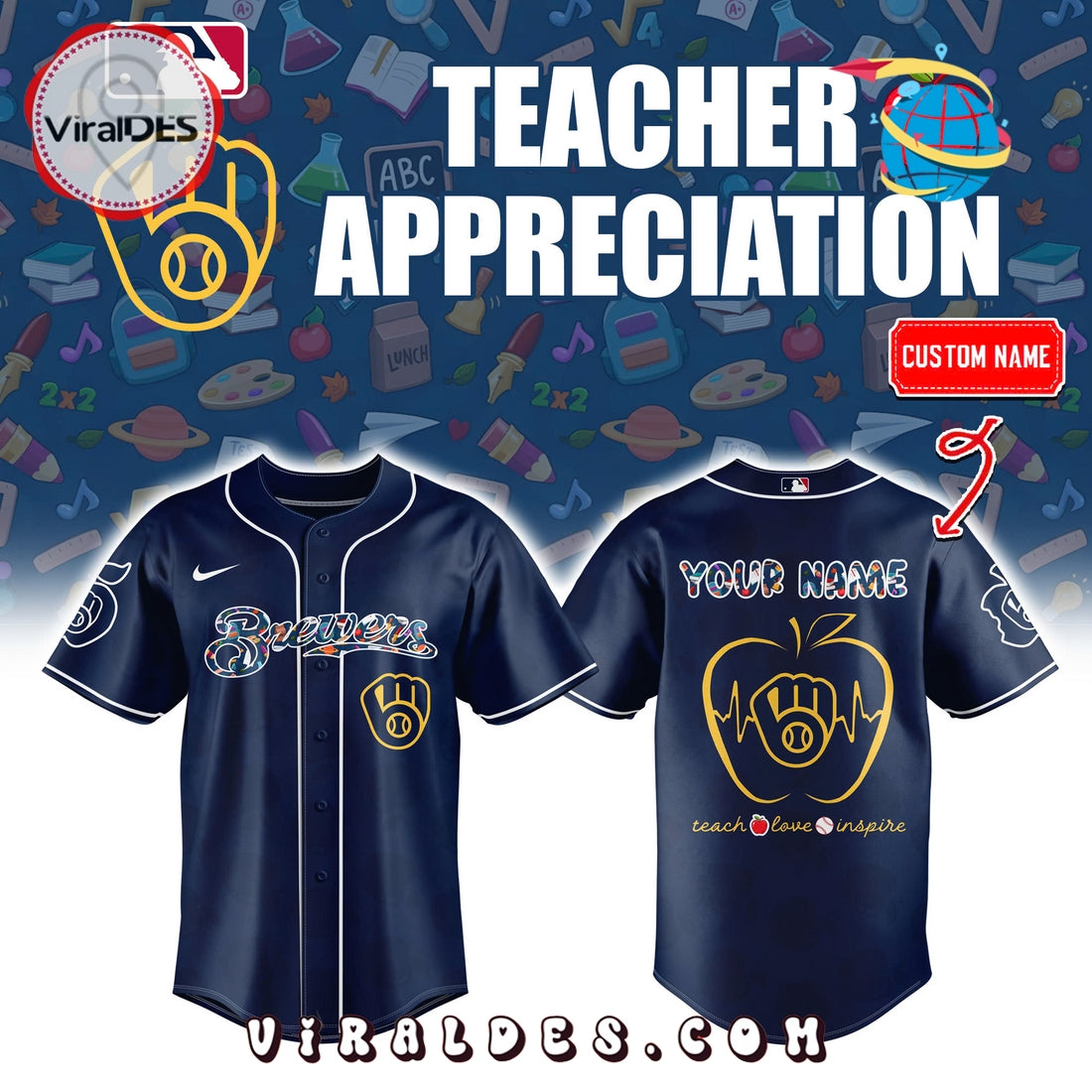 Personalized Milwaukee Brewers Teacher Night Baseball Jersey