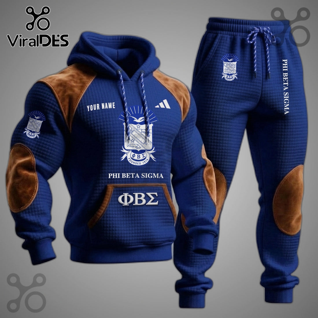 Phi Beta Sigma Premium Quilted Personalized Pullover Hoodie and Jogger Set