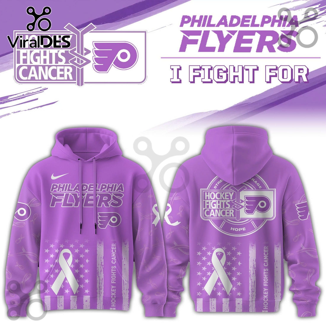 Philadelphia Flyers Hockey Fights Cancer Purple Ribbon Hoodie