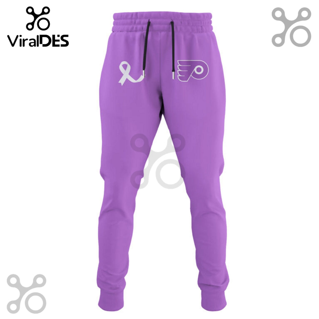 Philadelphia Flyers Hockey Fights Cancer Purple Ribbon Hoodie