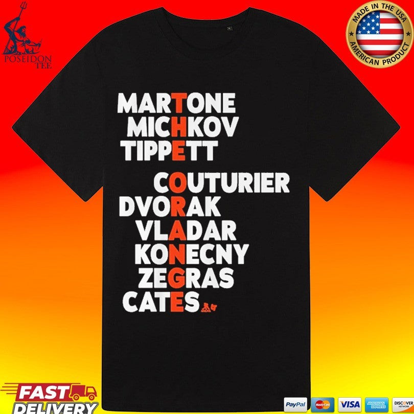 Philadelphia Hockey The Orange Names Martone Michkov Tippett Couturier Dvorak Vladar Konecny Zegras Cates T-shirt