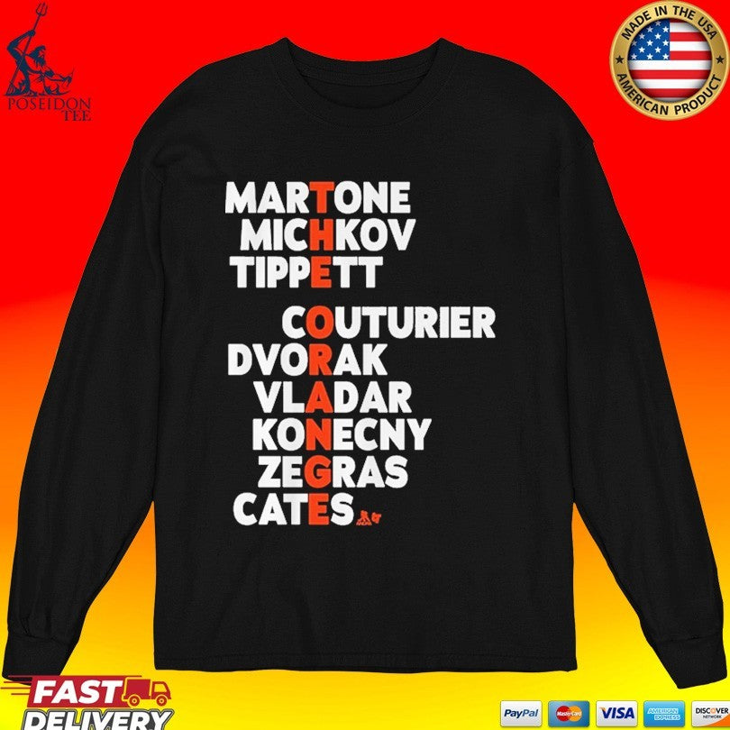Philadelphia Hockey The Orange Names Martone Michkov Tippett Couturier Dvorak Vladar Konecny Zegras Cates T-shirt