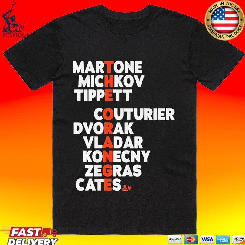 Philadelphia Hockey The Orange Names Martone Michkov Tippett Couturier Dvorak Vladar Konecny Zegras Cates T-shirt