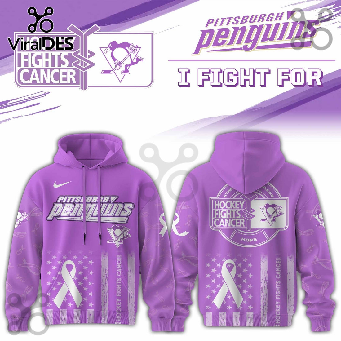 Pittsburgh Penguins Hockey Fights Cancer Purple Ribbon Hoodie