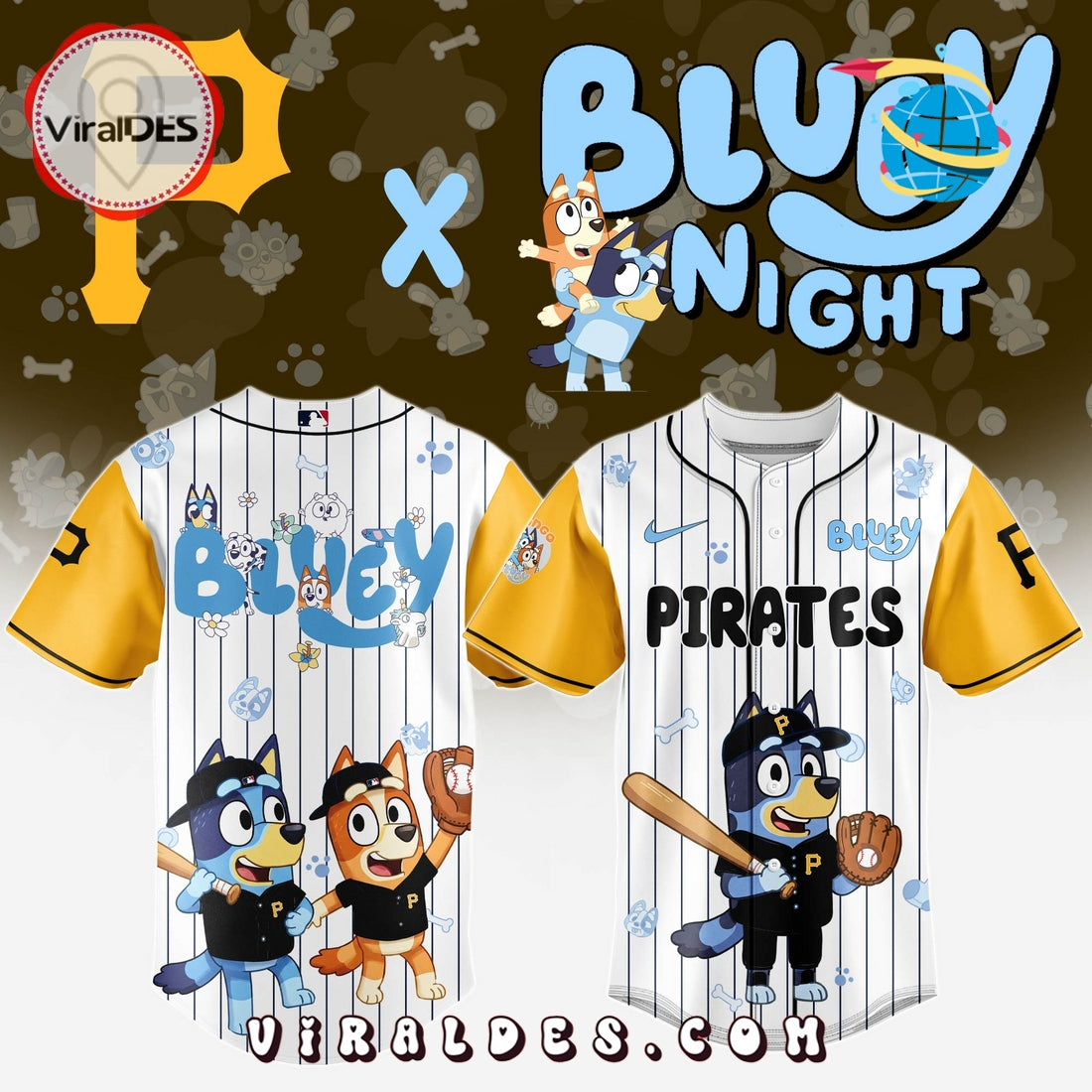 Pittsburgh Pirates MLB Bluey And Bingo 2025 Baseball Jersey