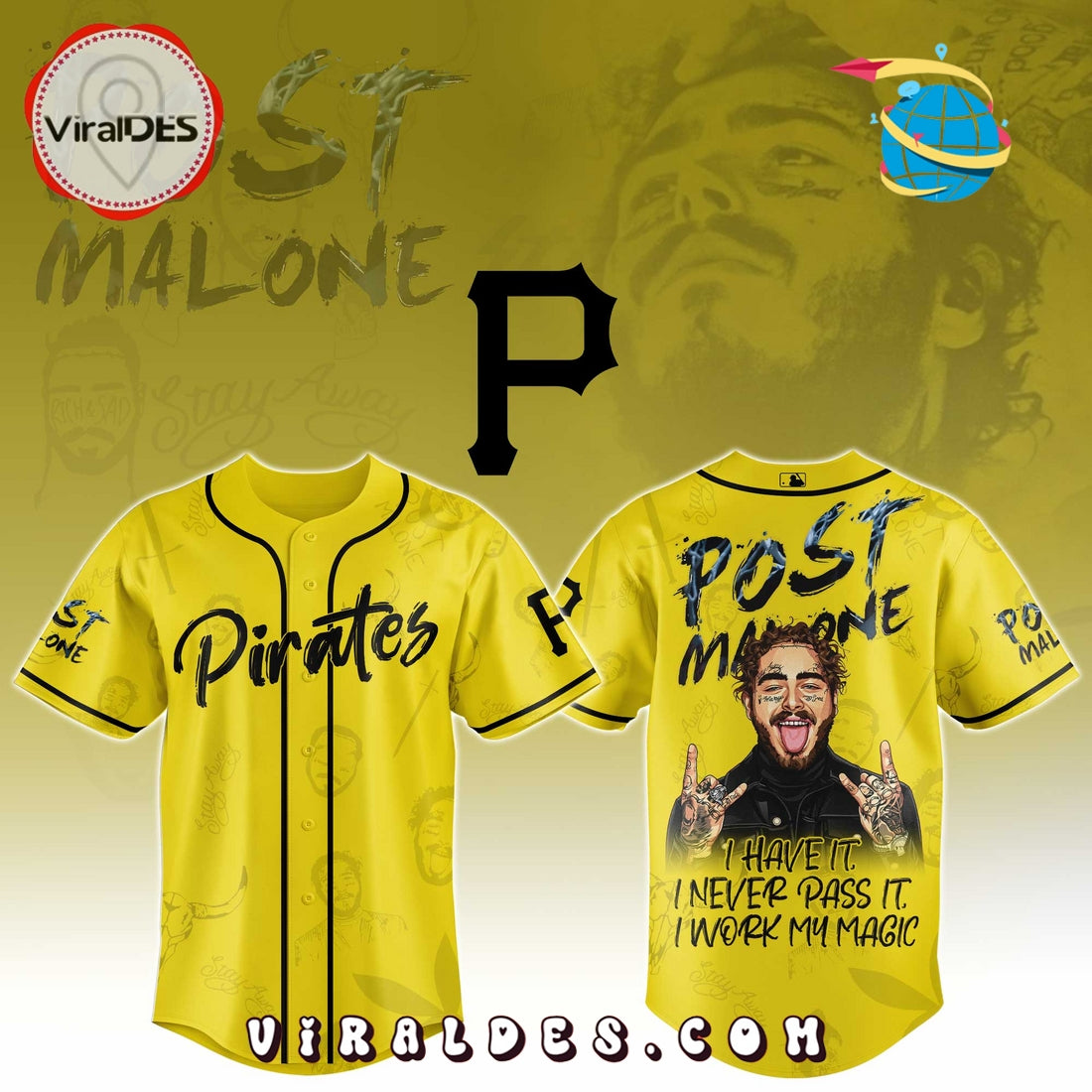 Pittsburgh Pirates x Post Malone Tour 2025 Baseball Jersey