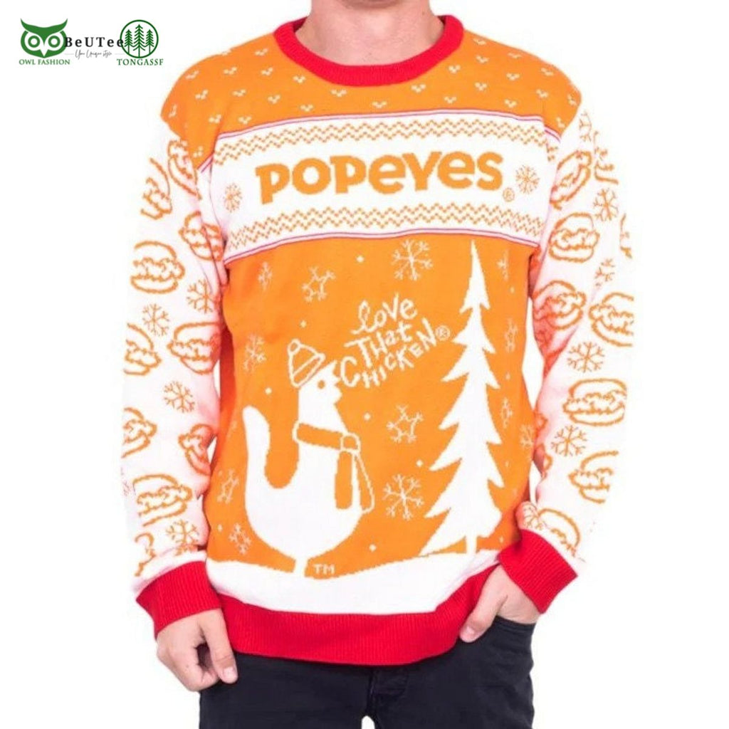 Popeyes Fast Food Love That Chicken Ugly Christmas Sweater