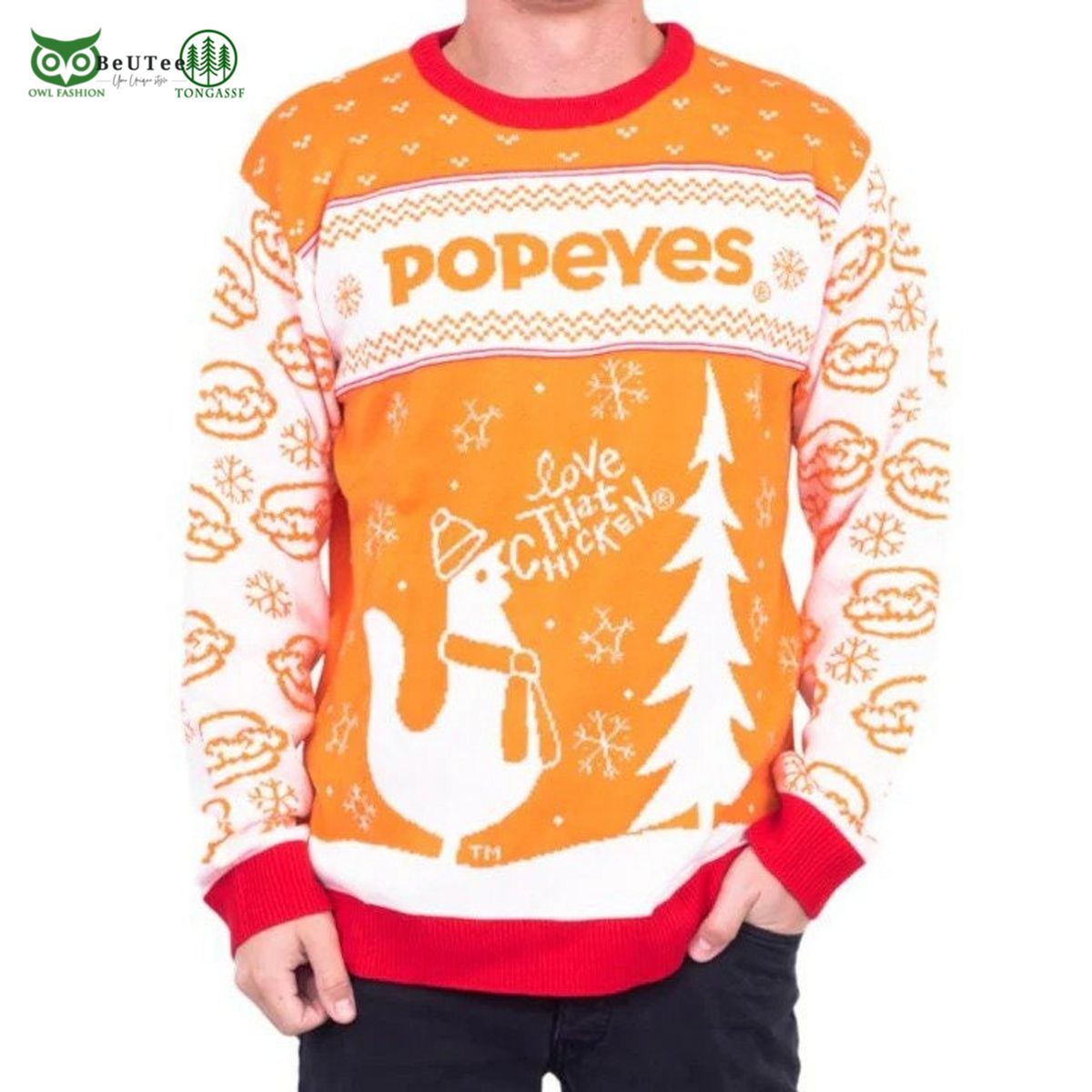 Popeyes Fast Food Love That Chicken Ugly Christmas Sweater