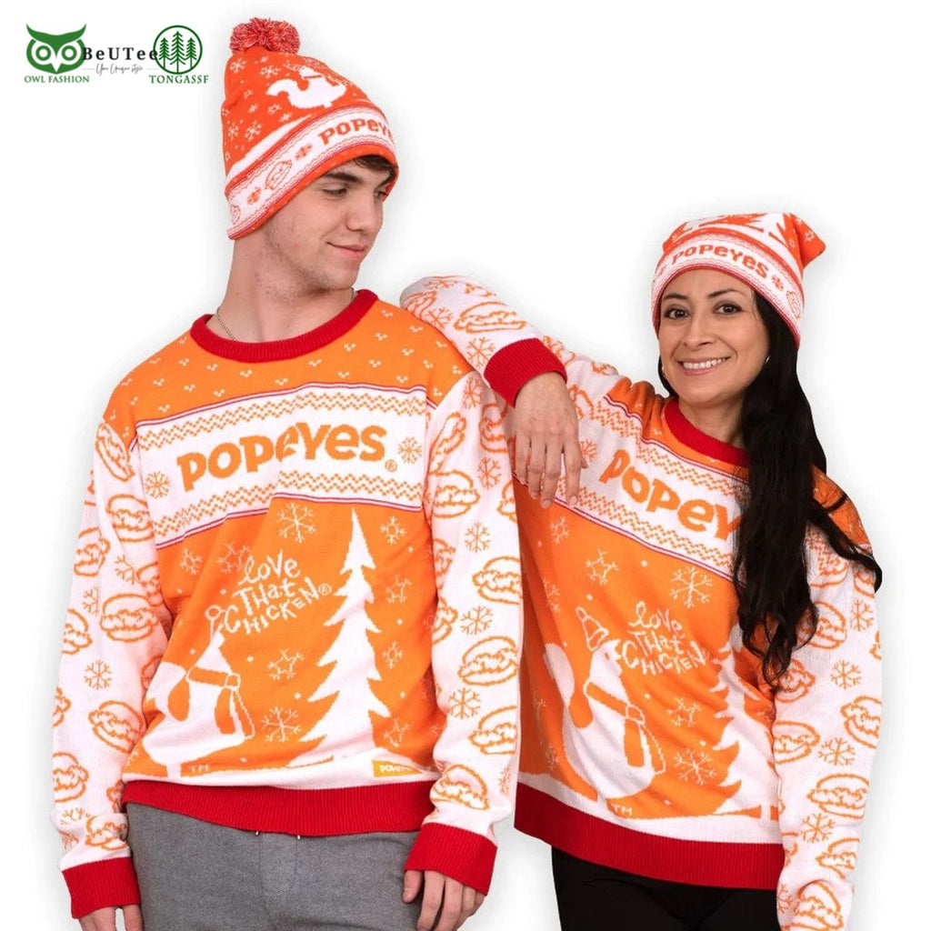Popeyes Fast Food Love That Chicken Ugly Christmas Sweater