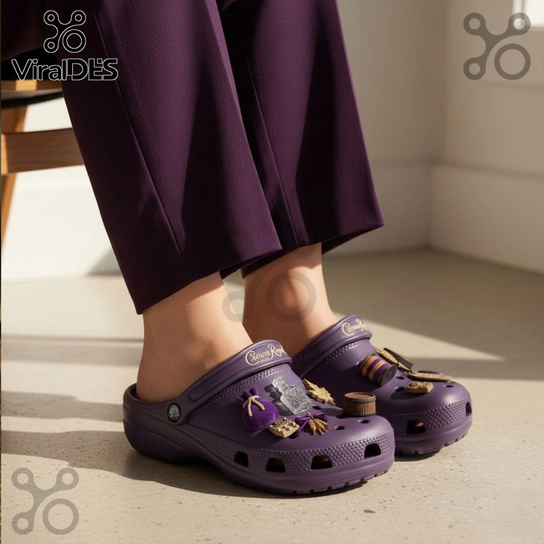 Premium Crown Royal Crocs Clogs With Charms