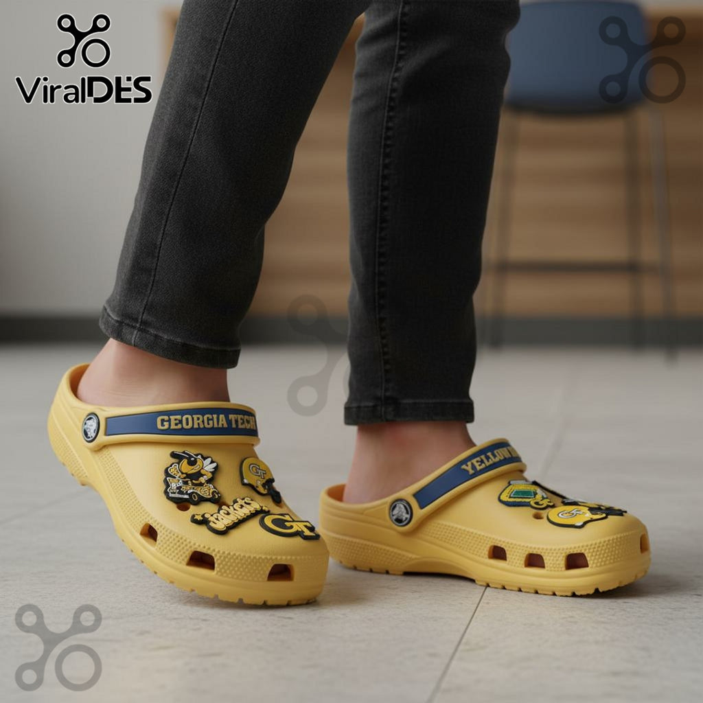 Premium Georgia Tech Football Crocs With Charms