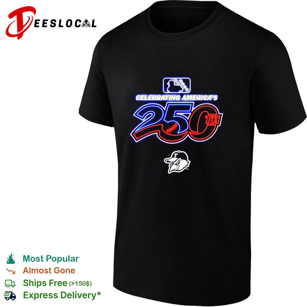 Celebrating America’s 250th MLB Trenton Thunder baseball logo red white and blue shirt