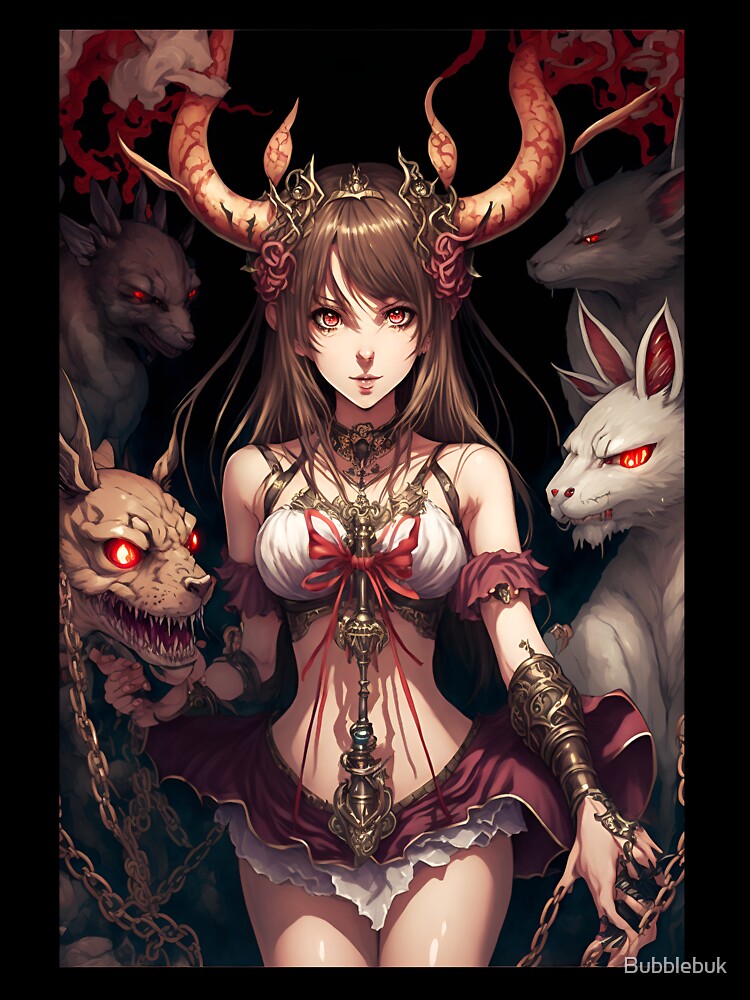 Anime Girl Demon with her devil pets by Bubblebuk