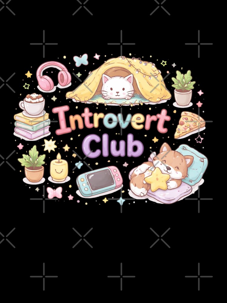 Cute Introvert Club Aesthetic Design | Cozy Introvert Life Pastel Kawaii Art | Anti Social Club Funny Quote by Sanika arts
