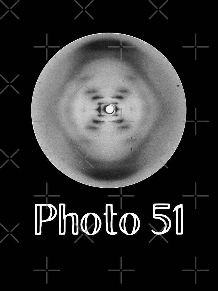 Photo 51  X-ray diffraction of DNA by Rosalind Franklin, Raymond Gosling Nature Women in STEM science black by labstud