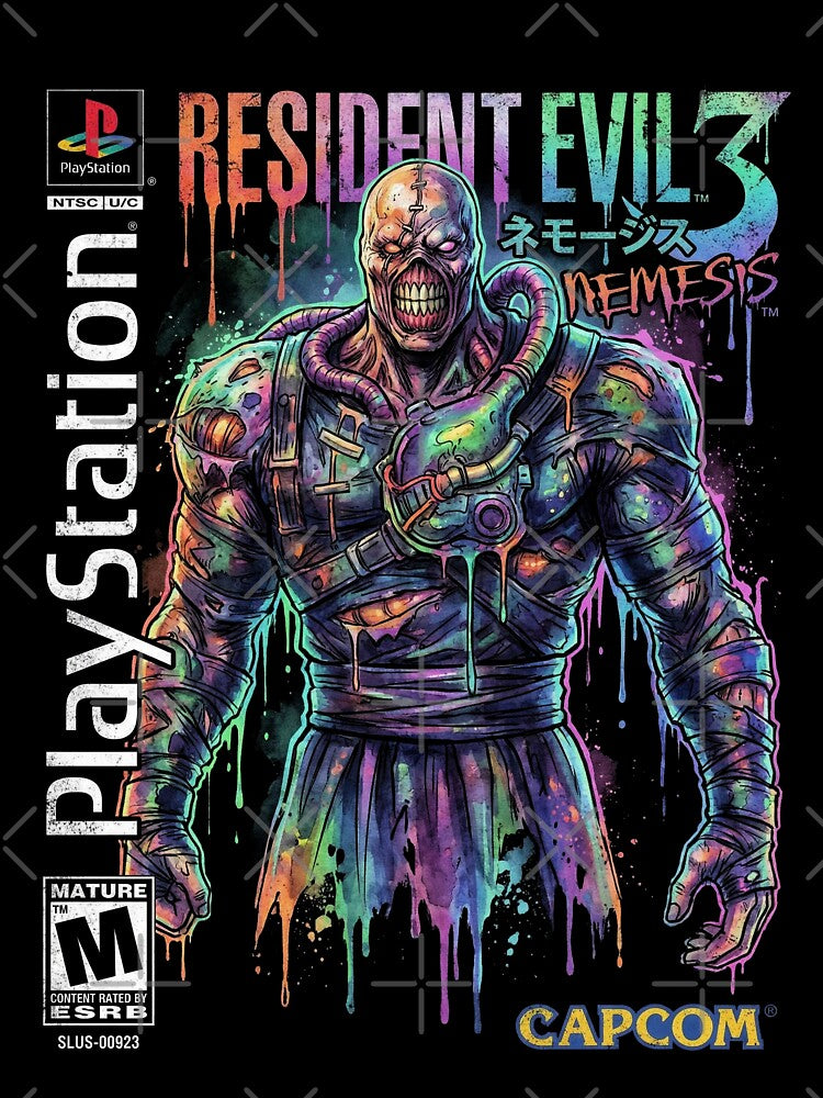 Resident Evil 3 PS1 Leon and Claire Retro Cover Fan Design by Senpaiwaves