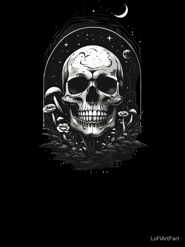 Whimsy Goth Skull & Mushrooms: Casual Y2K Grunge Aesthetic by LoFiArtFart