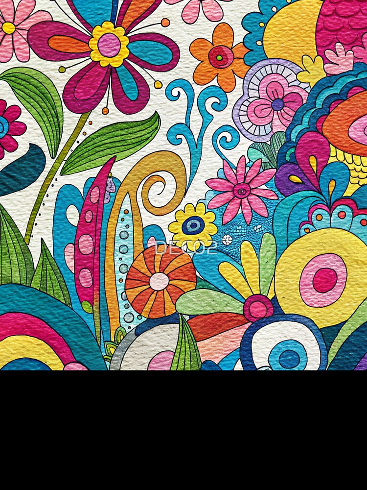 Retro 1960's Colorful Vibrant Floral Hippie Art Designs by DEC02