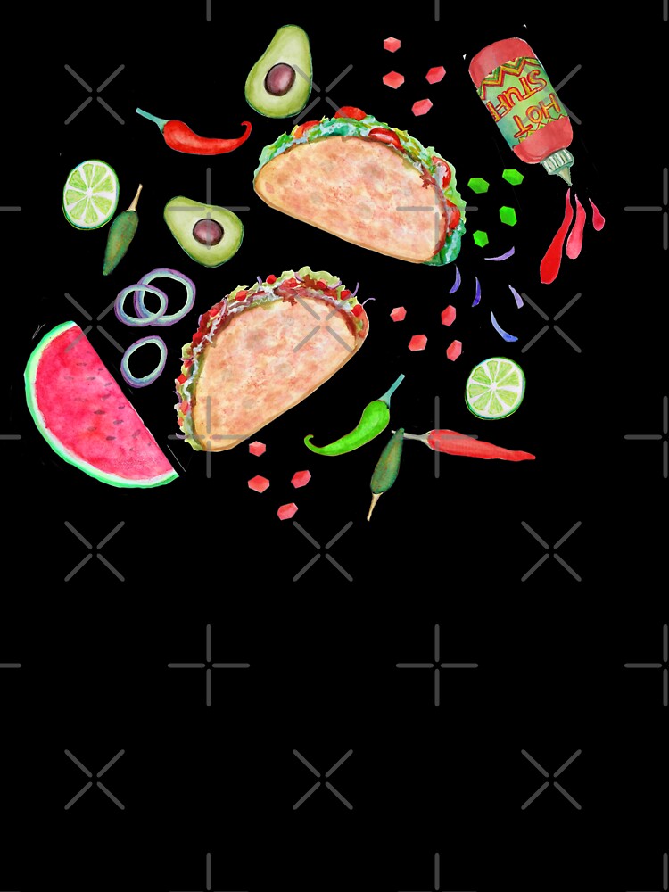 Taco party, chilli sauce , avocado and lime in watercolor by MagentaRose