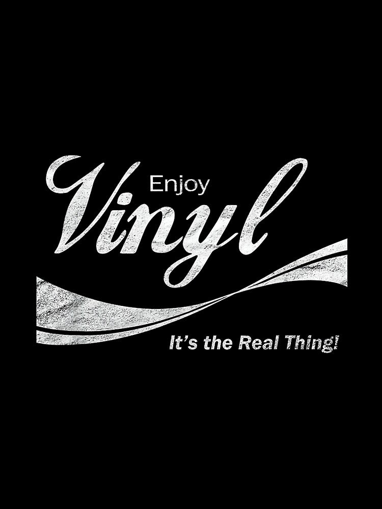 Enjoy Vinyl T-Shirt - It's the Real Thing! - Black - Unisex-Adults - Small - Classic Fit - Retro - Short Sleeve - Collarless - Round Neck - Solid Black - 100% Cotton by AlanYYoder