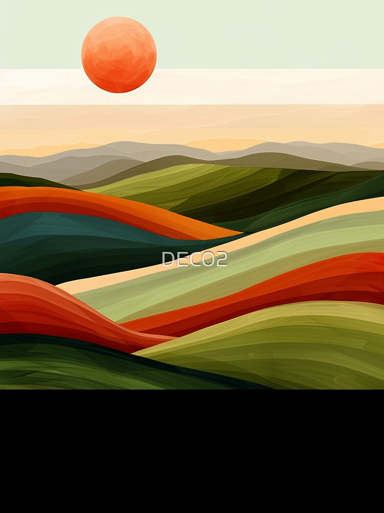 Boho Mountain Landscape Sunset Vibrant Colorful Earthtones Abstract by DEC02
