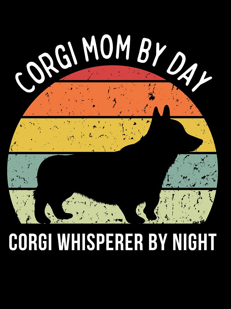 Retro Sunset Corgi Mom by Day design - white text by 29Bumblebee