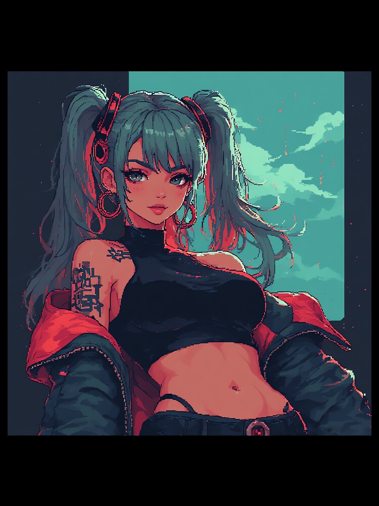 Retro Art Blue Hair Girl From Cyberpunk Beautiful by pexoboy