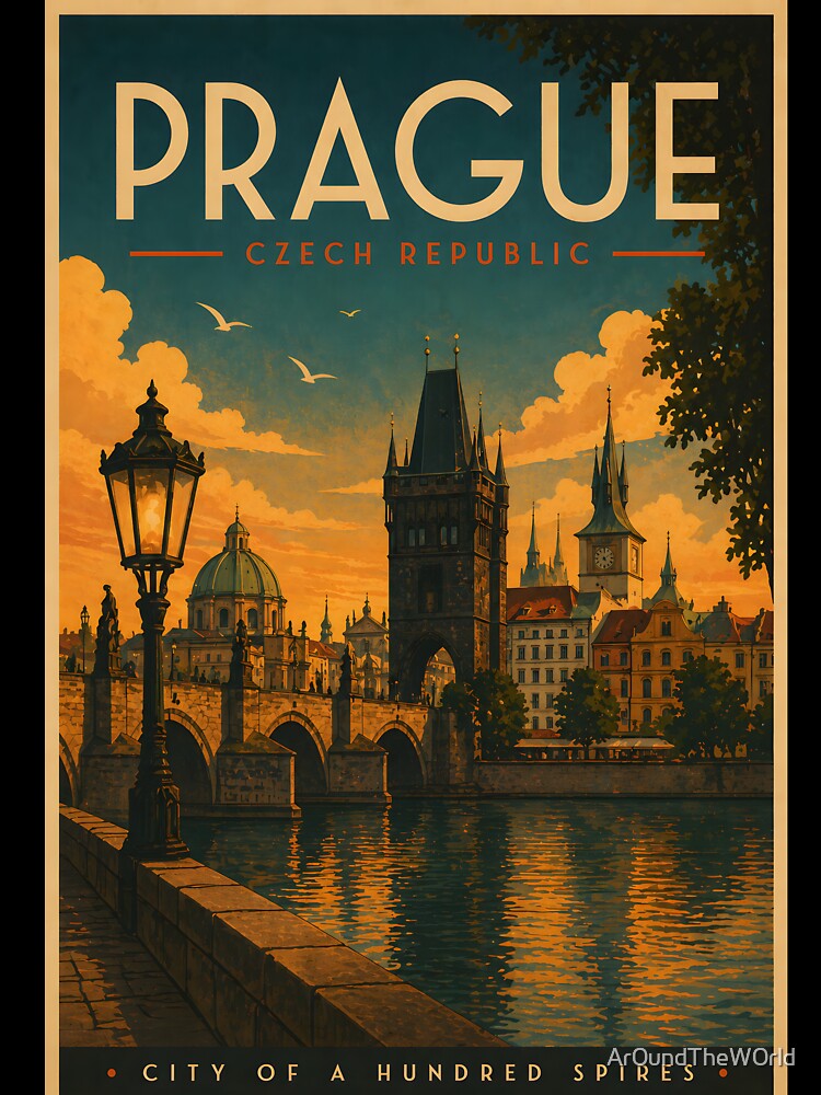 Prague Retro Travel Art– Vintage Czech Republic City Art by bergee