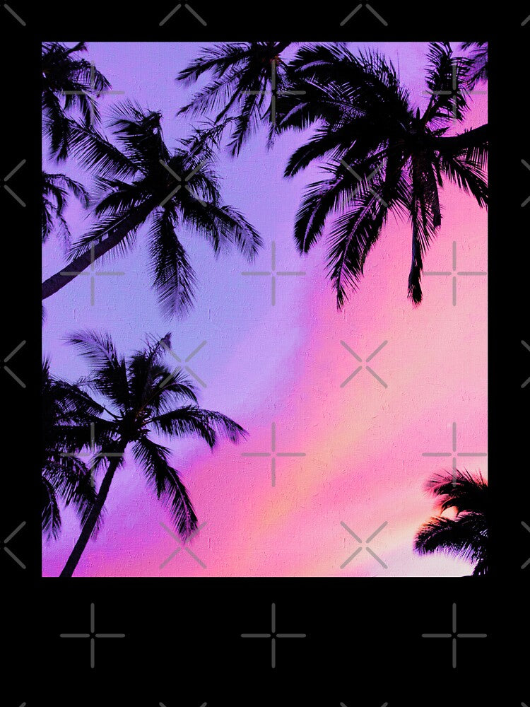 Dreamy Pastel Sunset Sky With Palms, Pink And Purple Cotton Candy Clouds Sky, Pastel Floss Sky by Paintcorner