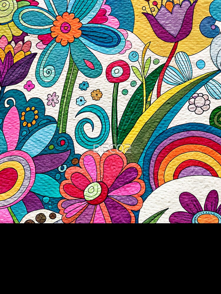 Retro 1960's Hippie Colorful Floral Art Psychedelic Designs by DEC02